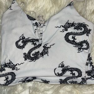 Medium White tank top with Dragon print